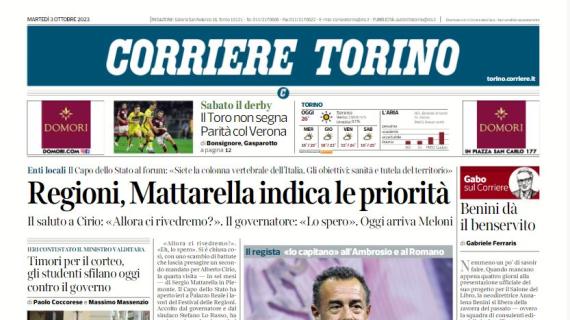 Il Corriere di Torino titola così stamani: "Il Toro non segna, parità col Verona"