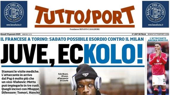 "Juve, ecKolo": la prima pagina di Tuttosport sull'arrivo di Kolo Muani dal PSG