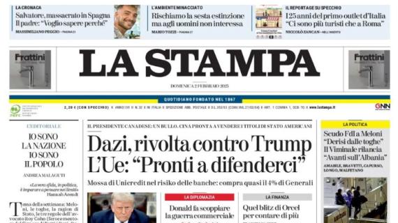 La Stampa in taglio basso: "Il Toro resiste all'Atalanta, cori razzisti per Milinkovic"