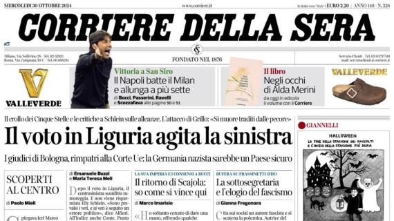 Il Corriere della Sera in prima pagina: "Il Napoli batte il Milan e allunga a più sette"