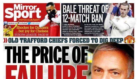 Il Mirror su Mourinho e il Man United: "Il prezzo del fallimento"