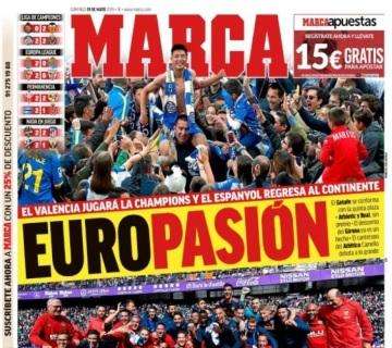 Valencia in Champions, Espanyol in EL. Marca: "Europasion"