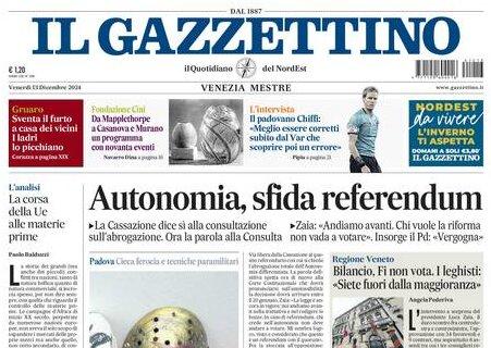 L'apertura de Il Gazzettino sull'intervista a Chiffi: "Meglio essere corretti dal Var"