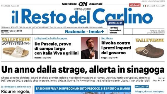 Il Resto del Carlino in apertura: "Dall'Ara tabù, altro pareggio per il Bologna con il Parma"