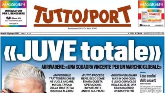 Tuttosport in prima pagina con le parole di Arrivabene: "JUVE totale"