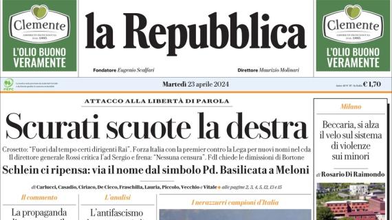 La Repubblica in prima pagina: "L'Inter batte il Milan: ecco la seconda stella"