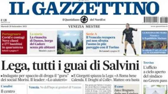 Il Gazzettino: "Il Venezia recupera, poi non sfrutta l'uomo in più: pari col Torino"