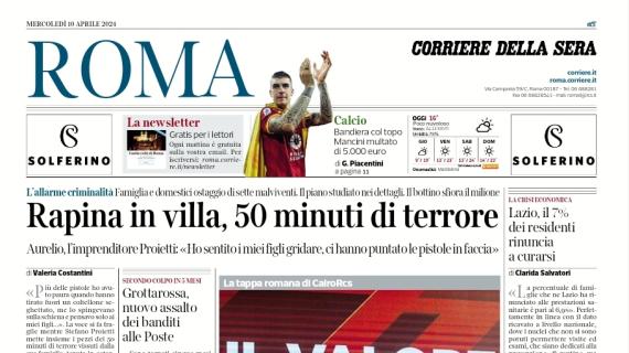 L'apertura del Corriere di Roma: "Bandiera col topo: Mancini multato di 5.000 euro"