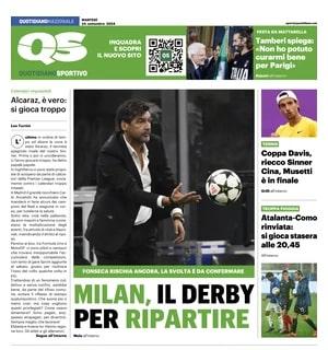 La prima pagina di QS è sul post derby: "Milan, il derby per ripartire. Mea culpa Inter"