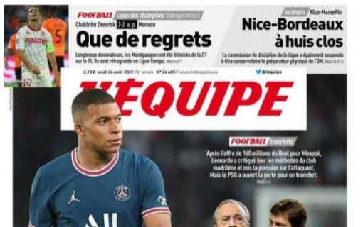 L'apertura de L'Equipe su Kylian Mbappé: "Parigi si rassegna?"