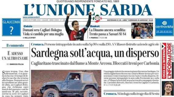 L'Unione Sarda in prima pagina: "Cagliari, adesso il test con il Bologna: Viola scalpita"