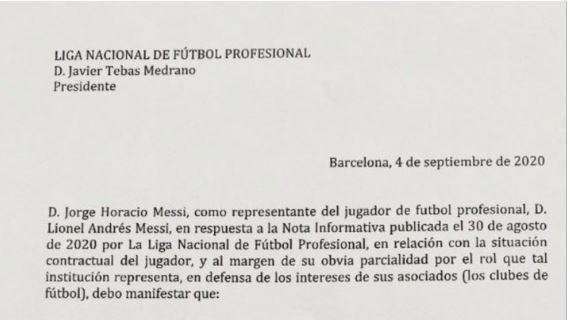 FOTO - Il testo del comunicato di Jorge Messi: "La clausola da 700 milioni non è applicabile"