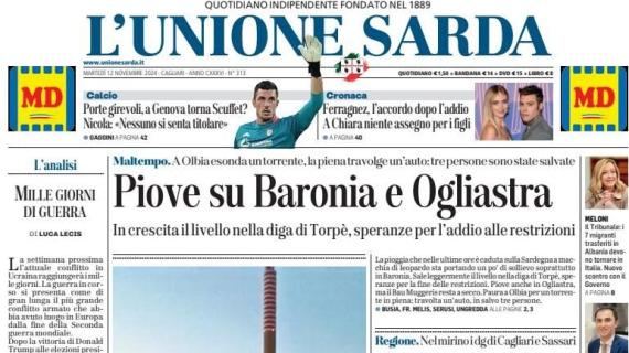 L'Unione Sarda in prima pagina sul Cagliari: "Duello Sherri-Scuffet per la porta"