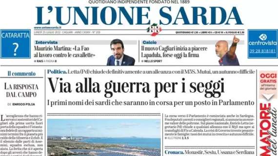L’Unione Sarda oggi titola: “Il nuovo Cagliari inizia a piacere. Lapadula, forse oggi la firma”