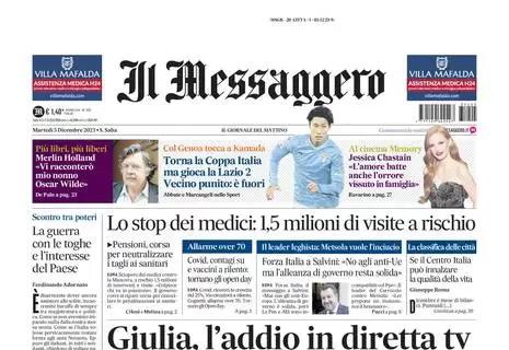 L'apertura di oggi de Il Messaggero: "Torna la Coppa Italia, ma gioca la Lazio 2"