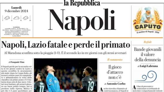 Conte ko, La Repubblica (Napoli) in prima pagina: "Lazio fatale e perde il primato"