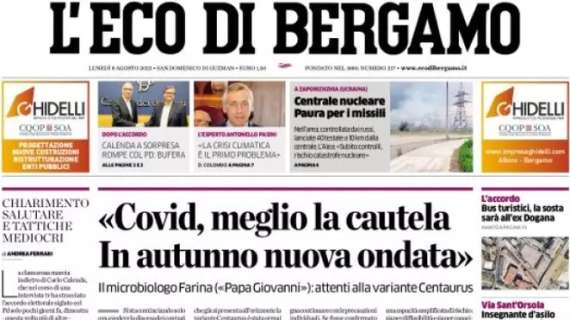 L'Eco di Bergamo in apertura odierna: "Gattuso consola l'Atalanta: 'Battuta una bella squadra'"