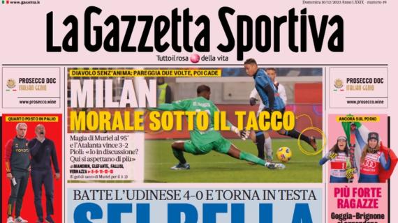 L'Inter vince contro l'Udinese. La prima pagina de La Gazzetta: "Show e quinto contro-sorpasso"