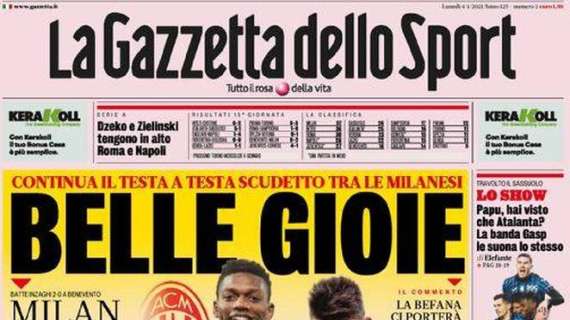 L'apertura de La Gazzetta dello Sport sulla corsa allo scudetto: "Belle gioie"