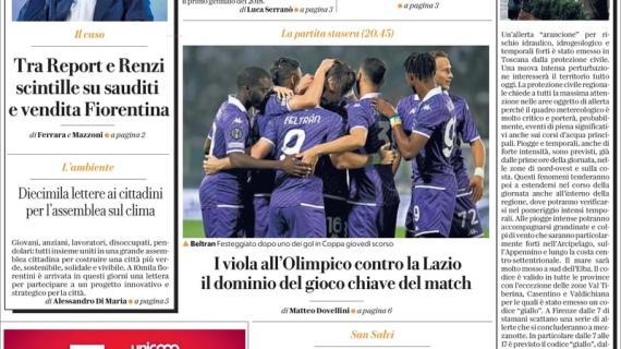 L'ed. di Firenze de La Repubblica apre su Lazio-Fiorentina: "Il dominio la chiave del match"