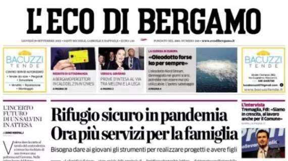 L'Eco di Bergamo in apertura sull'Atalanta: "Scalvini ko, difesa in emergenza"