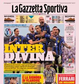La prima pagina de La Gazzetta dello Sport sul derby di Milano: "Inter divina"