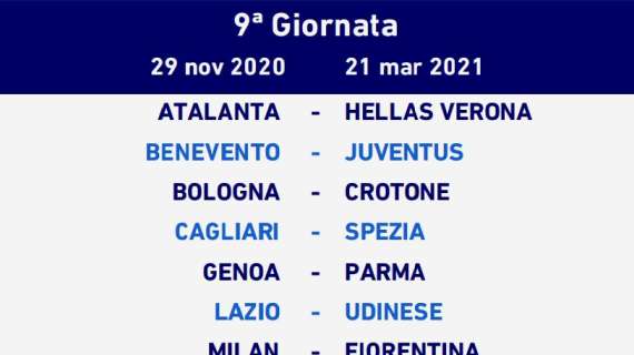 Serie A 2020/21, ecco il nono turno: Milan-Fiorentina e Napoli-Roma i big match