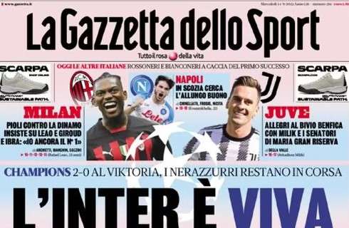 L'apertura de La Gazzetta dello Sport dopo il 2-0 di Plzen: "L'Inter è viva"