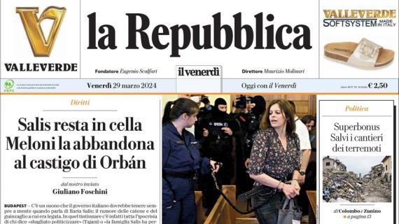 La prima pagina de La Repubblica: "Tonali, non è finita. Scommetteva anche sulla Premier"