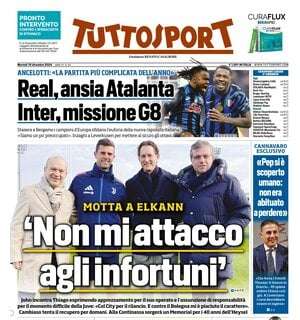 Tuttosport in prima pagina con le parole di Motta a Elkann: "Non mi attacco agli infortuni"