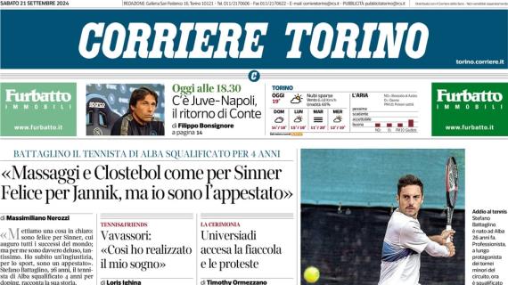 Corriere Torino: "Il Toro vola in vetta. C'è Juve-Napoli, il ritorno di Conte"