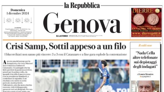 La Repubblica (ed. Genova) in prima pagina: "Crisi Samp, Sottil appeso a un filo"