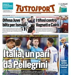 Tuttosport apre con il pareggio tra Italia e Belgio in Nations League: "Un pari da Pellegrini"