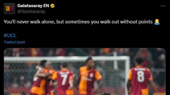 Il Galatasaray sfotte il Liverpool: "You'll never walk alone, but you walk out without points"