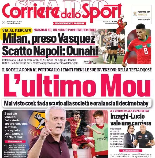 Il Corriere dello Sport in prima pagina sulla metamorfosi di José Mourinho: “L’ultimo Mou”