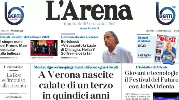 L'Arena titola su Bertolucci: "Vi racconto la Lazio di Chinaglia. Hellas? Ce la fa"