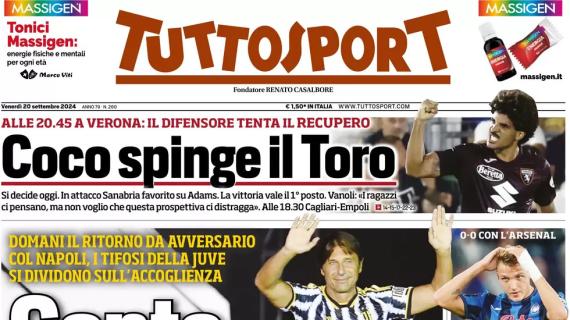 Tuttosport in apertura: "Conte spacca lo Stadium". Ritorno da mister del Napoli