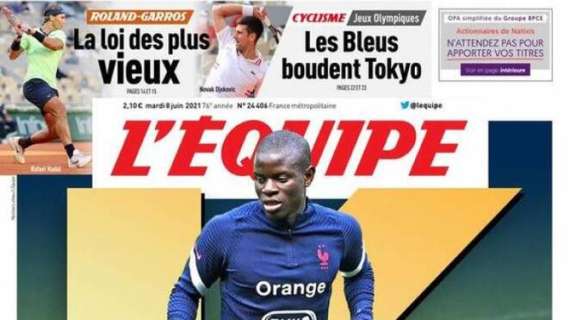 L'apertura de L'Equipe sulla Nazionale francese: "Riecco l'imprescindibile fattore Kanté"
