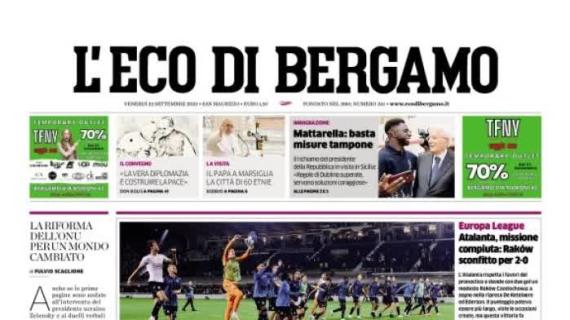 L'Eco di Bergamo apre: "Atalanta, missione compiuta". Rakow battuto 2-0