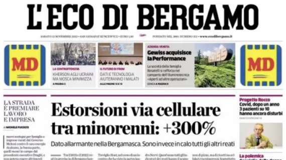L'Eco di Bergamo in prima pagina: "De Roon salta l'Inter ma va ai Mondiali"