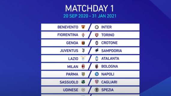 Serie A 2020/21, ecco la prima giornata: Inter a Benevento. La Juve riparte con la Samp