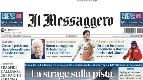 Il Messaggero in apertura: "Roma coraggiosa, Dybala firma l'1-1 con il Milan"