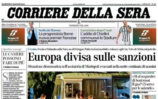 Corriere della Sera: "Juventus, l'addio di Chiellini commuove lo Stadium"