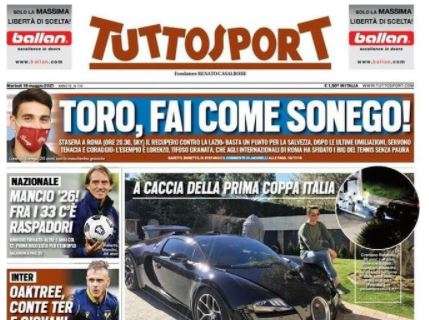 L'apertura di Tuttosport: "CR7 sgomma" e "Toro, fai come Sonego"