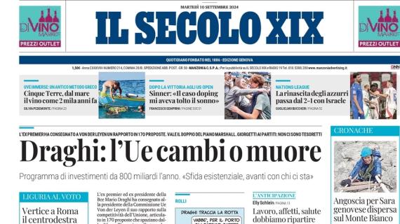 La prima pagina de Il Secolo XIX: "La rinascita degli azzurri passa dal 2-1 con Israele"