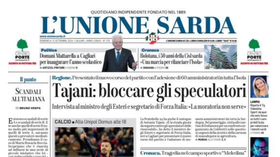 L'Unione Sarda in prima pagina: "Il Cagliari sfida il Napoli di Conte"