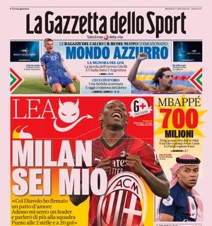 La prima pagina de La Gazzetta dello Sport sulle parole di Leao: "Milan, sei mio"