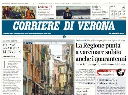 Corriere di Verona in taglio alto: "Tra l'Hellas e il sogno c'è il Milan"