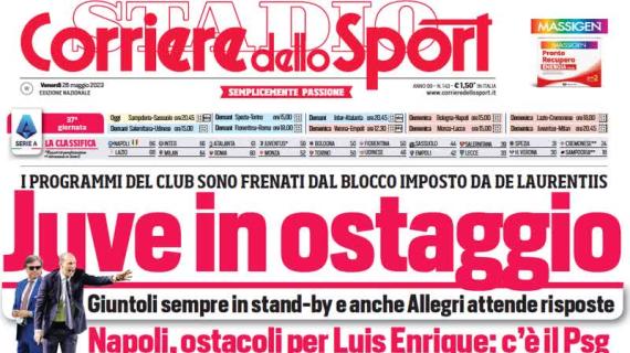 Il Corriere dello Sport in apertura: "Juve in ostaggio, Giuntoli bloccato e Allegri attende"