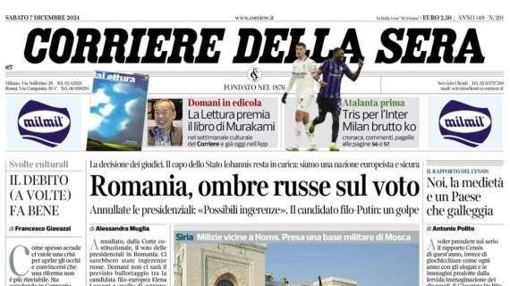 Il Corriere della Sera sulle gare di ieri: "Atalanta prima, brutto ko del Milan. Tris dell'Inter"